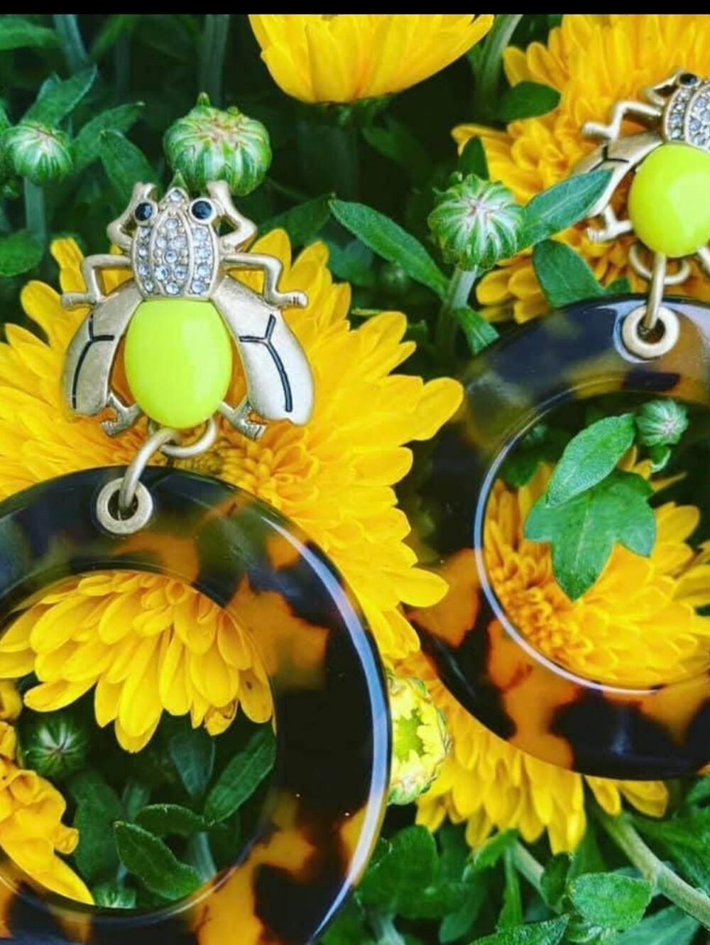 Stella & Dot Buzz Thrill Hoops Yellow Bee Tortoiseshell Hoop Drop Earrings New